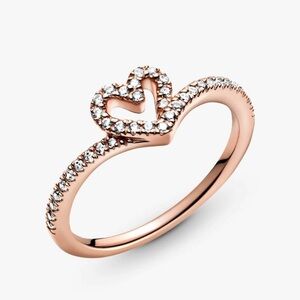 Authentic Pandora Sparkling Wishbone Heart Ring in Rose Gold - Size 8.5 - NWOT